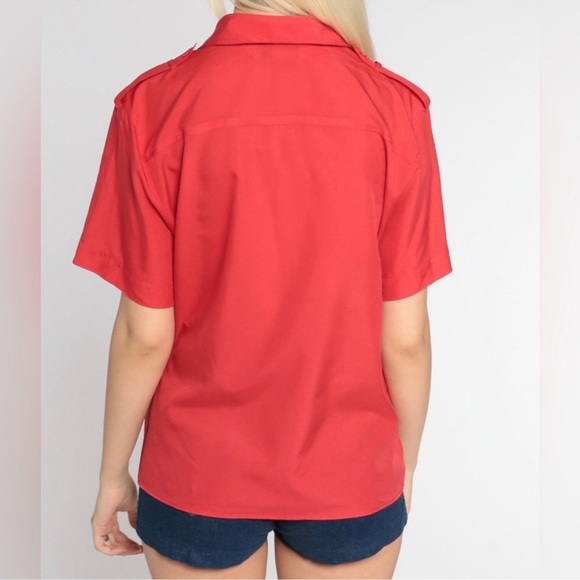 Diane Von Furstenberg Short Sleeve Button Front Blouse Red Size 16 - Picture 3 of 8